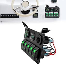 5 Gang Rocker Switch,Waterproof Pre-Wired Aluminum Panel with PD Type C and USB Cigarette Lighter Socket Voltmeter 12V 24V ON Off Switch Panel for