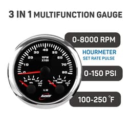 RACETECH 85mm 3in1 Black Tachometer with Chrome Gauge Cup - Bundle