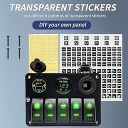 5 Gang Rocker Switch,Waterproof Pre-Wired Aluminum Panel with PD Type C and USB Cigarette Lighter Socket Voltmeter 12V 24V ON Off Switch Panel for