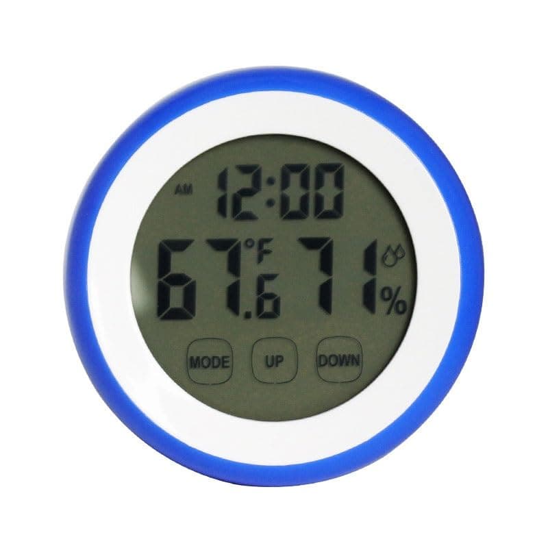 ABS Circular Touch Screen Electronic Digital Temperature Humidity Meter Indoor Backlit Alarm Clock