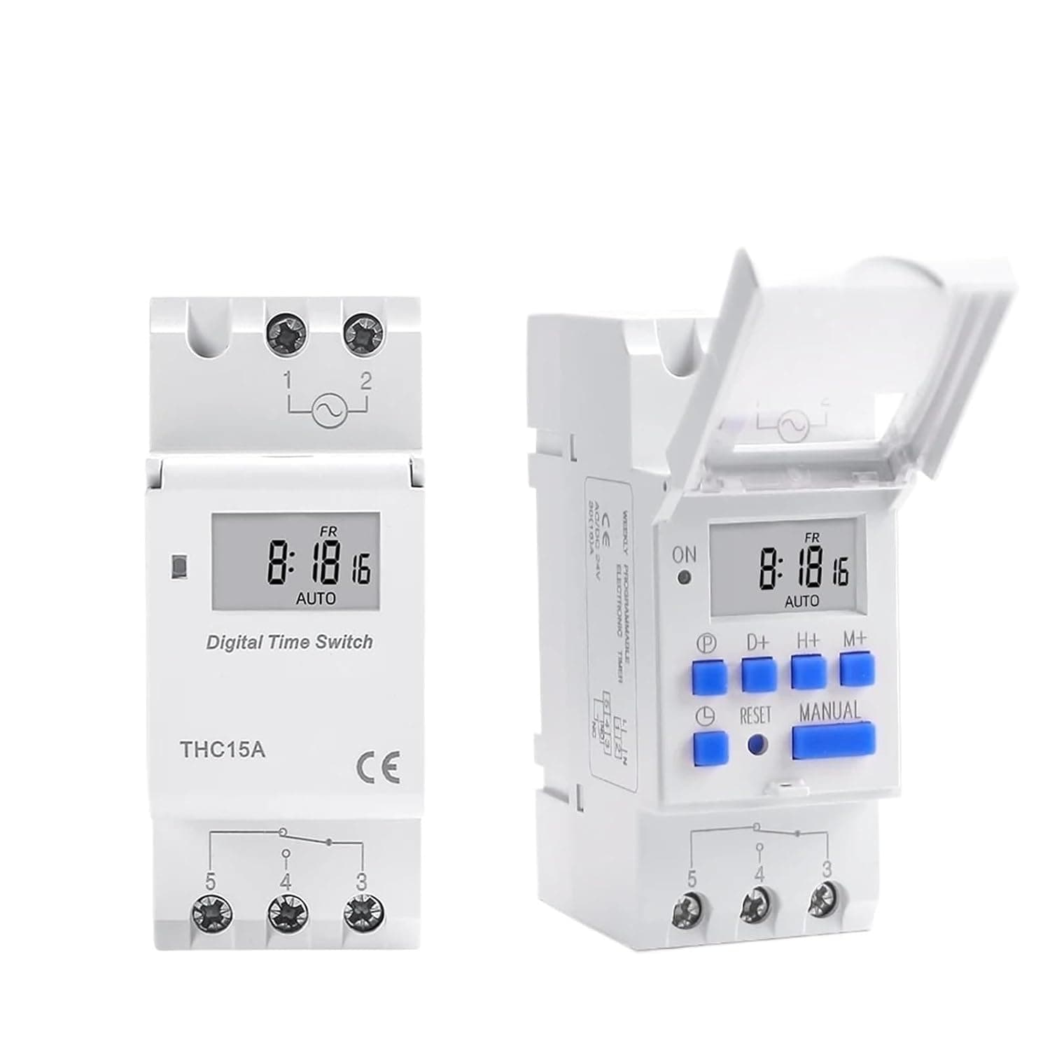 Electronic Weekly 7 Days Programmable Digital TIME Relay Timer Switch Control AC 220V 230V 12V 24V 48V 16A Din Rail Mount THC15A 1Pcs(220V AC)