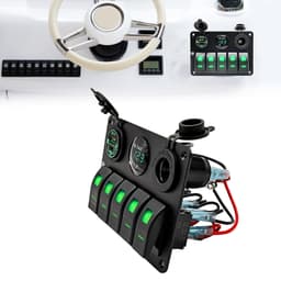 5 Gang Rocker Switch,Waterproof Pre-Wired Aluminum Panel with PD Type C and USB Cigarette Lighter Socket Voltmeter 12V 24V ON Off Switch Panel for