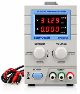 Tekpower TP3005T Variable Linear DC Power Supply, 0-30V @ 0-5A with Alligator Test Leads