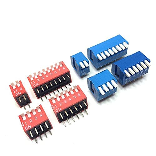 Switch 5PCS 2P 3P 4P 5P 6P 7P 8P 9P 10P 12P Bit 2.54mm DIP Switch/Digital Switch Red/Blue Right Angle Side Position Dial Switch -(2P,Blue)