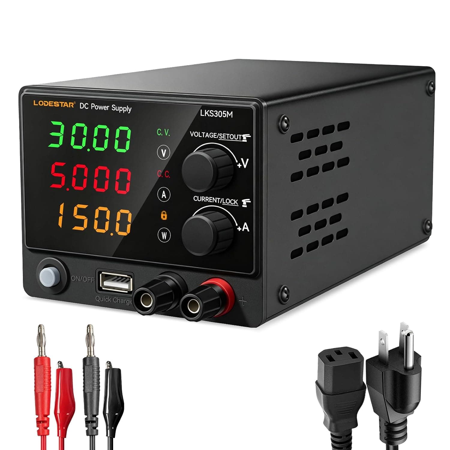 LODESTAR LKS305M Mini Variable DC Power Supply 0-30V 0-5A CV/CC Regulated Bench Power Source for Electronics Repair